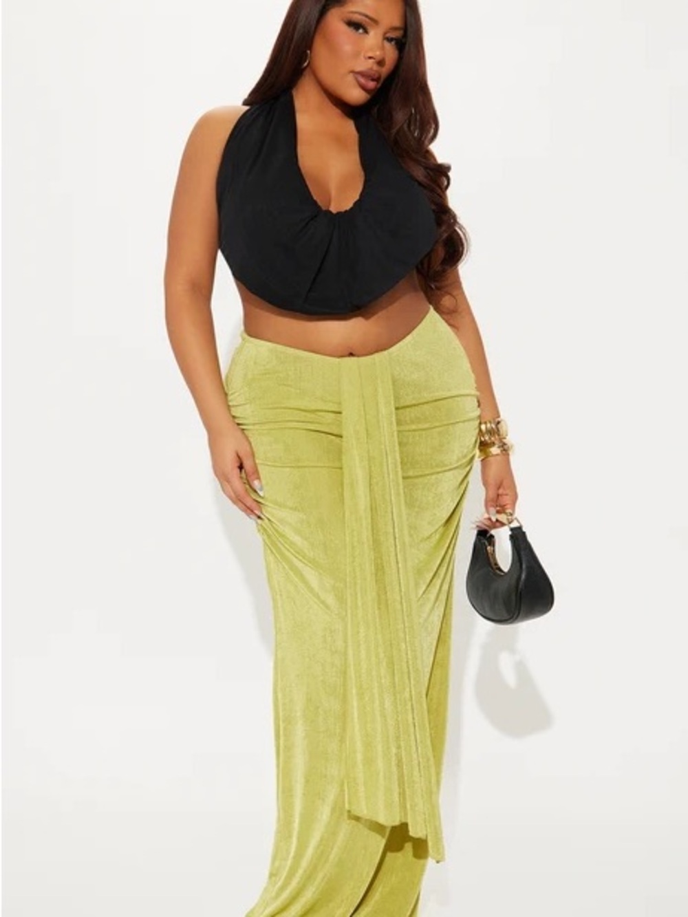 Fashion Nova Lime Green Draped Maxi Skirt